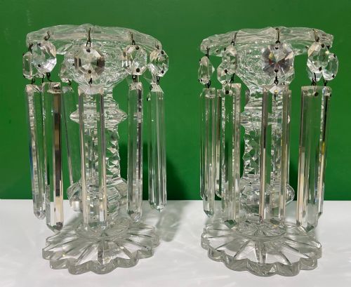 Pair of Victorian Cut Glass Crystal Table Lustres