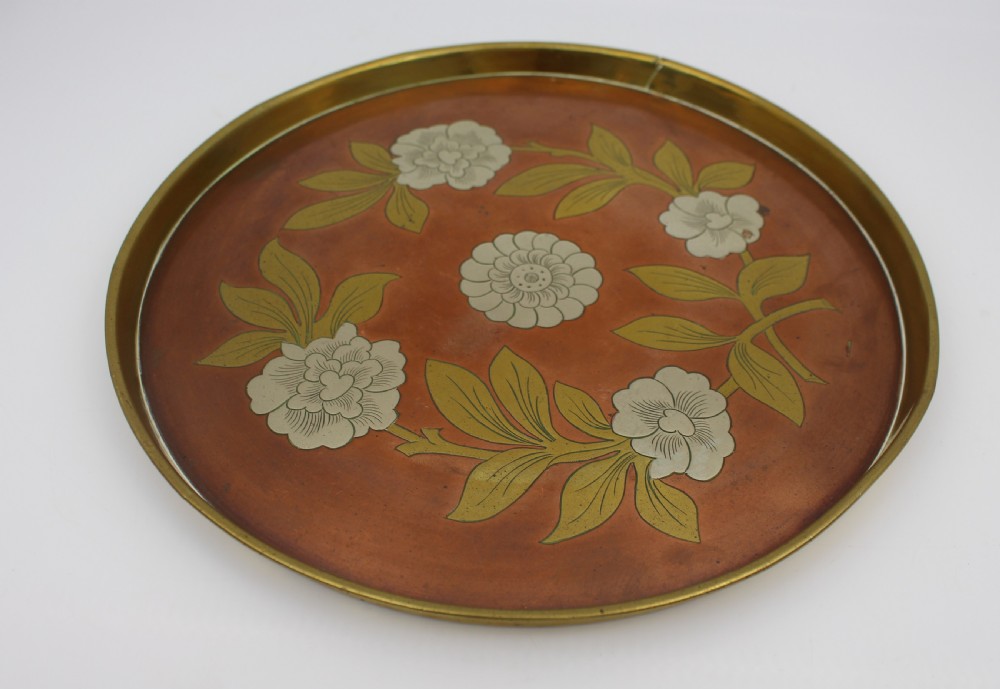 Japanese Mixed Metal Tray with Floral Inlay, Meiji Period View II
