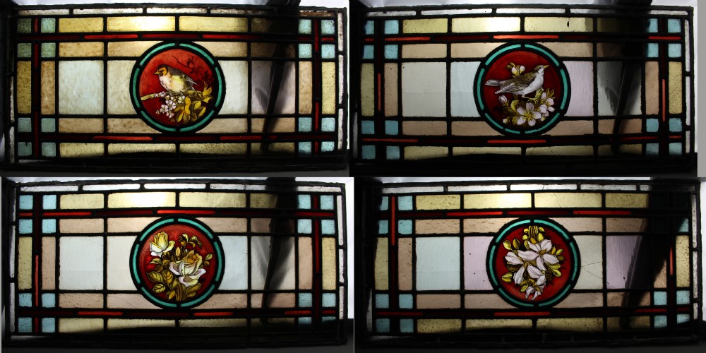 Set of Four Antique English Stained Glass Panels