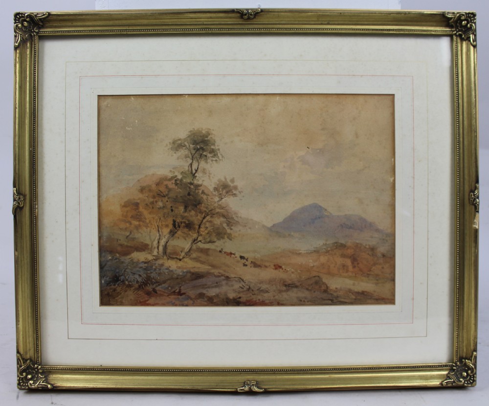Mid 19th c. English Watercolour Landscape in Later Gilt Frame
