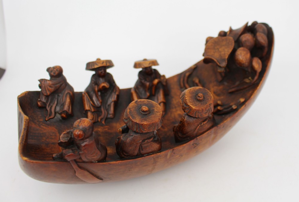 Antique Chinese Rootwood Boat Carving – Late Qing Dynasty View III