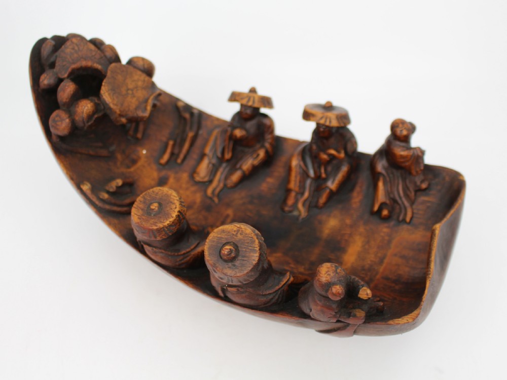 Antique Chinese Rootwood Boat Carving – Late Qing Dynasty View V