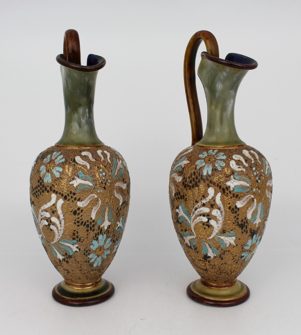Pair of Edwardian Art Nouveau Doulton & Slaters Stoneware Ewers View II
