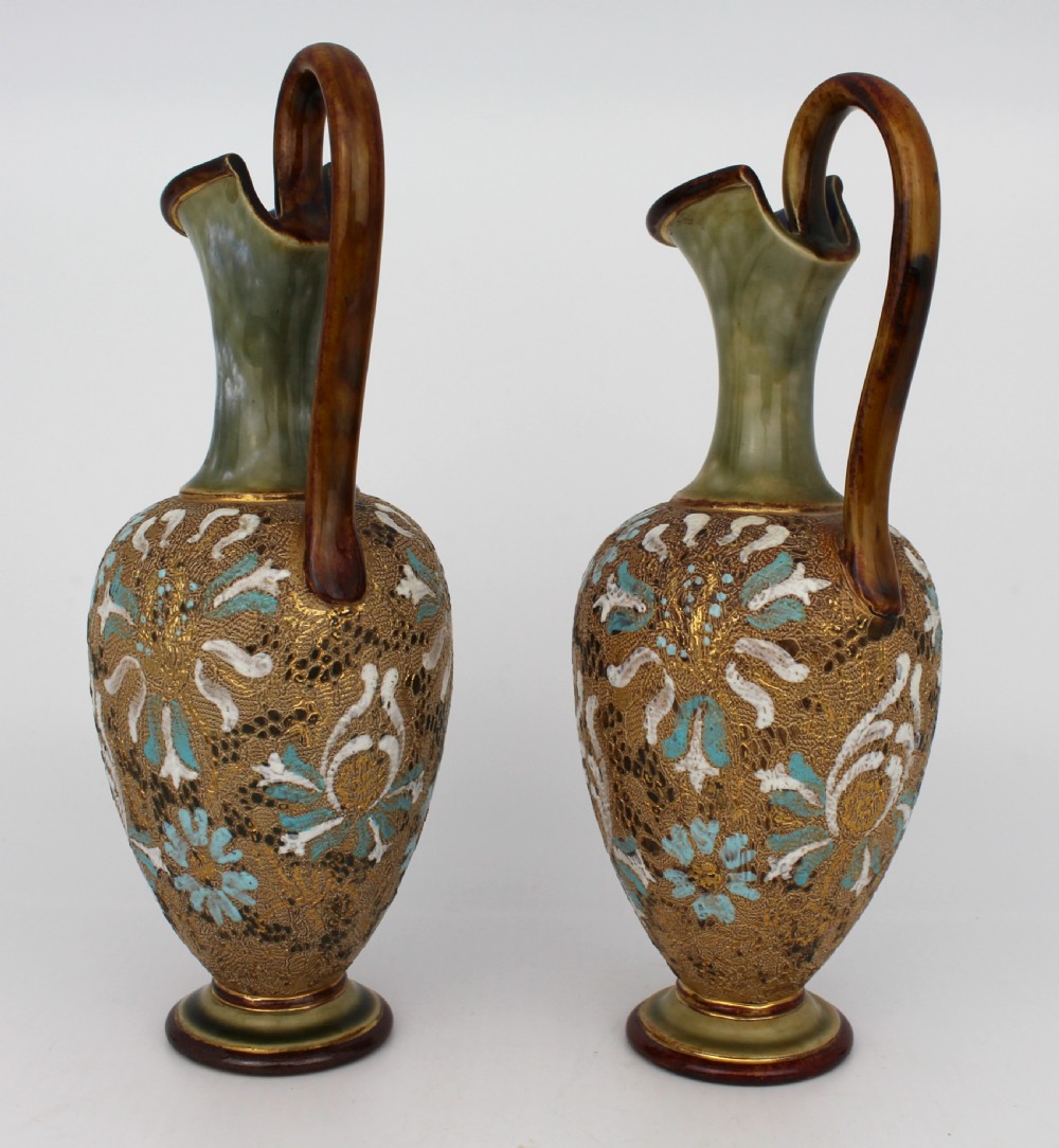 Pair of Edwardian Art Nouveau Doulton & Slaters Stoneware Ewers View III