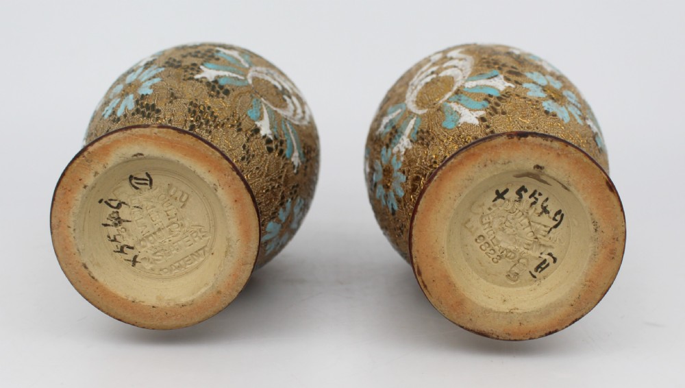 Pair of Edwardian Art Nouveau Doulton & Slaters Stoneware Ewers View IV