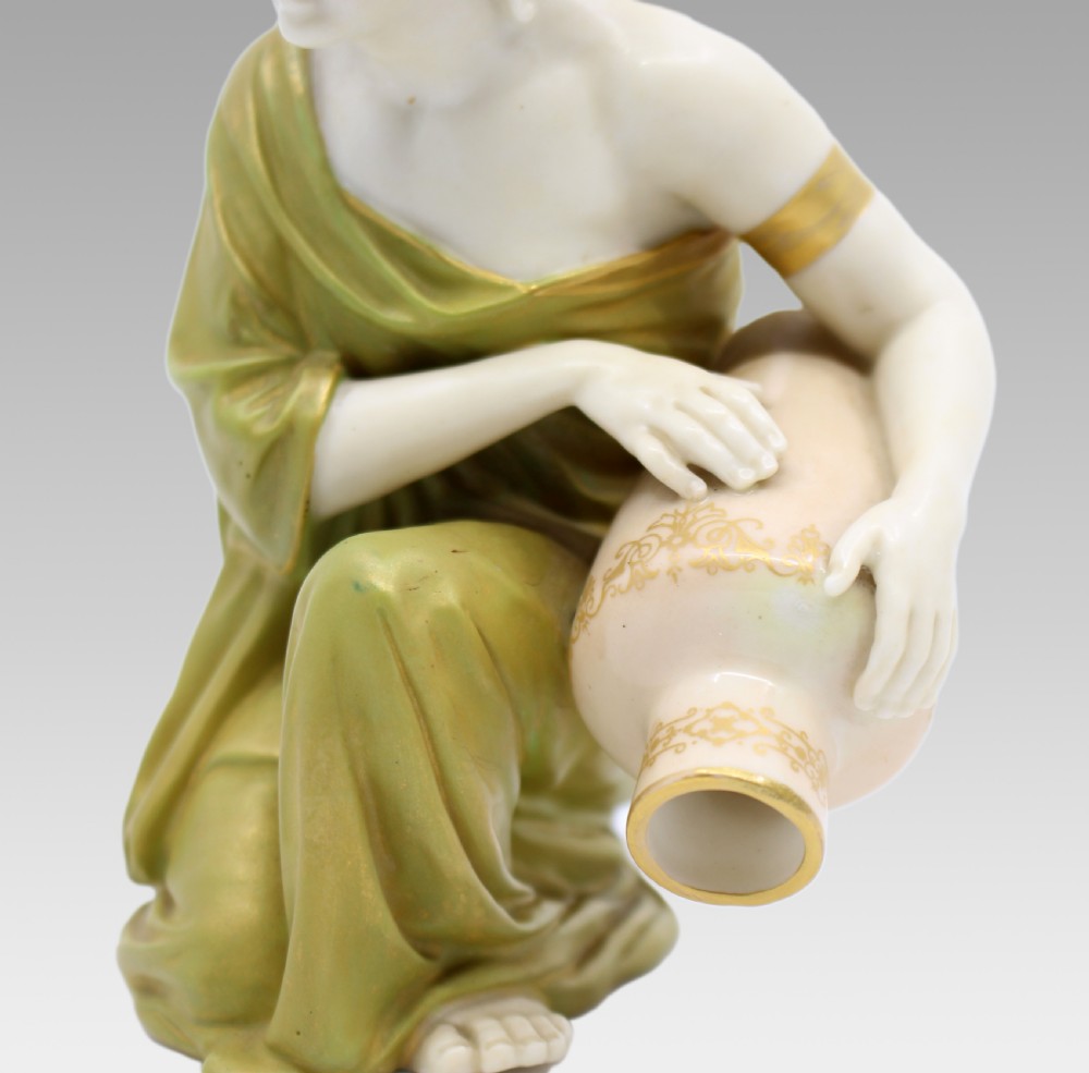 Royal Worcester Porcelain Figure – Kneeling Water Carrier by James Hadley c.1910 View V