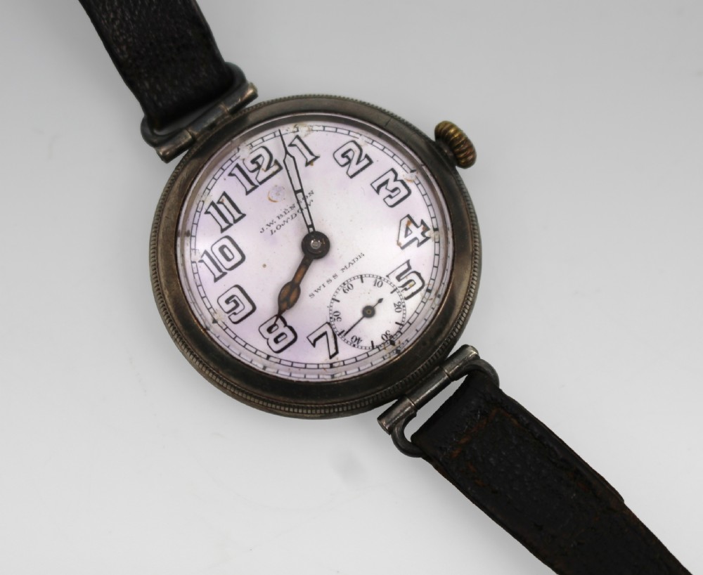 Antique Silver J.W. Benson Trench Wristwatch, London 1915 View II