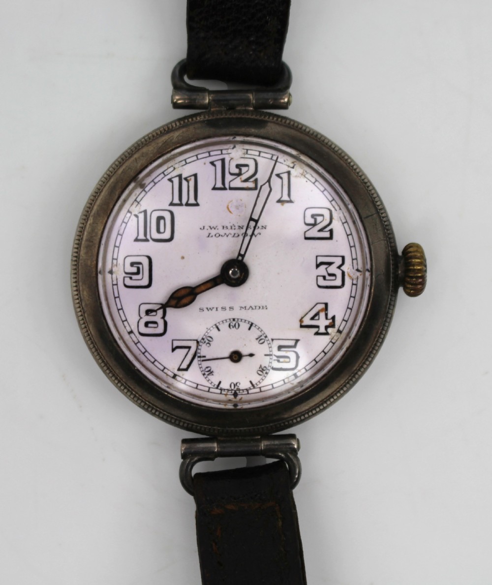 Antique Silver J.W. Benson Trench Wristwatch, London 1915 View III