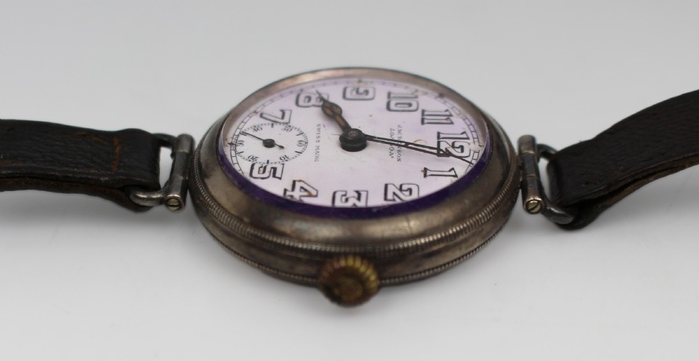 Antique Silver J.W. Benson Trench Wristwatch, London 1915 View V