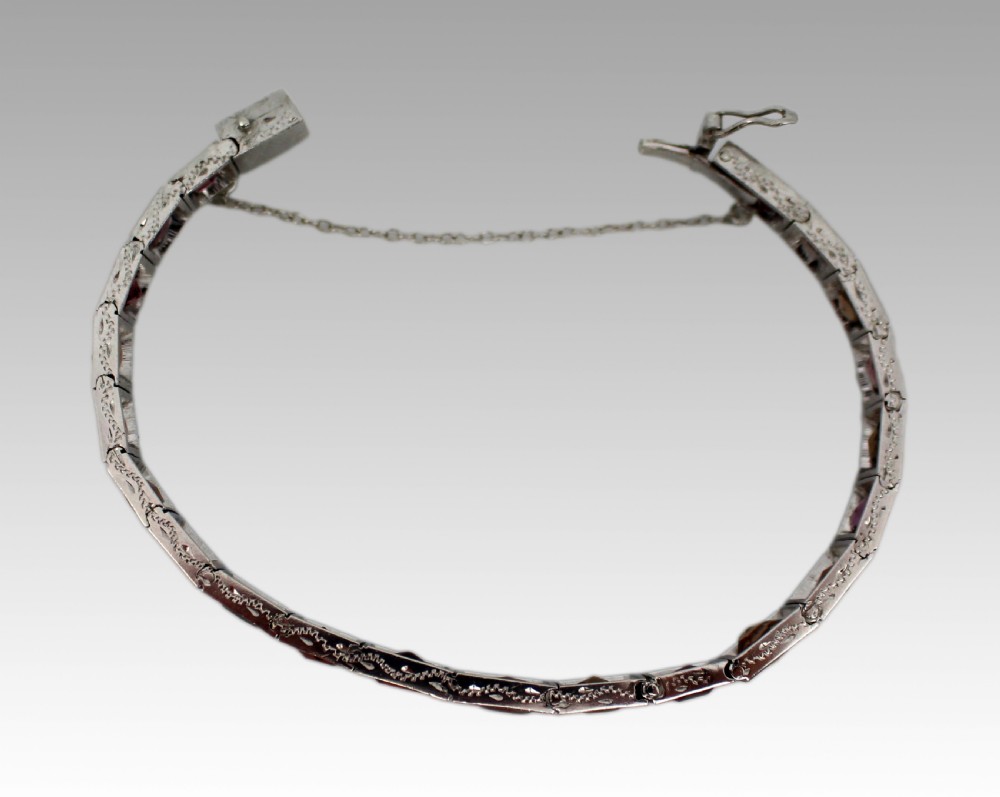 Antique Russian Garnet & Tourmaline Engraved Silver Bracelet c.1890 View IV