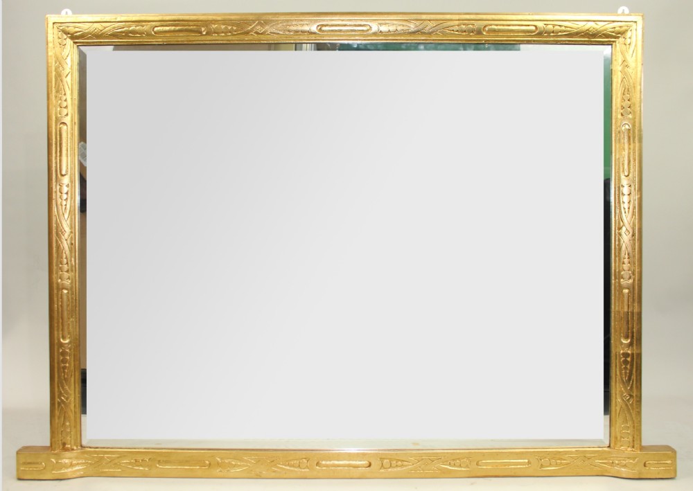 Large Antique Gilt Carved Wood Overmantel Mirror, c.1900