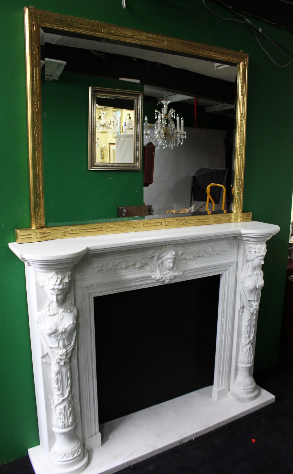 Large Antique Gilt Carved Wood Overmantel Mirror, c.1900 View IV