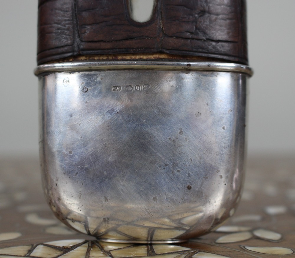Antique Victorian Silver & Leather Hip Flask – Birmingham 1890/91 View II