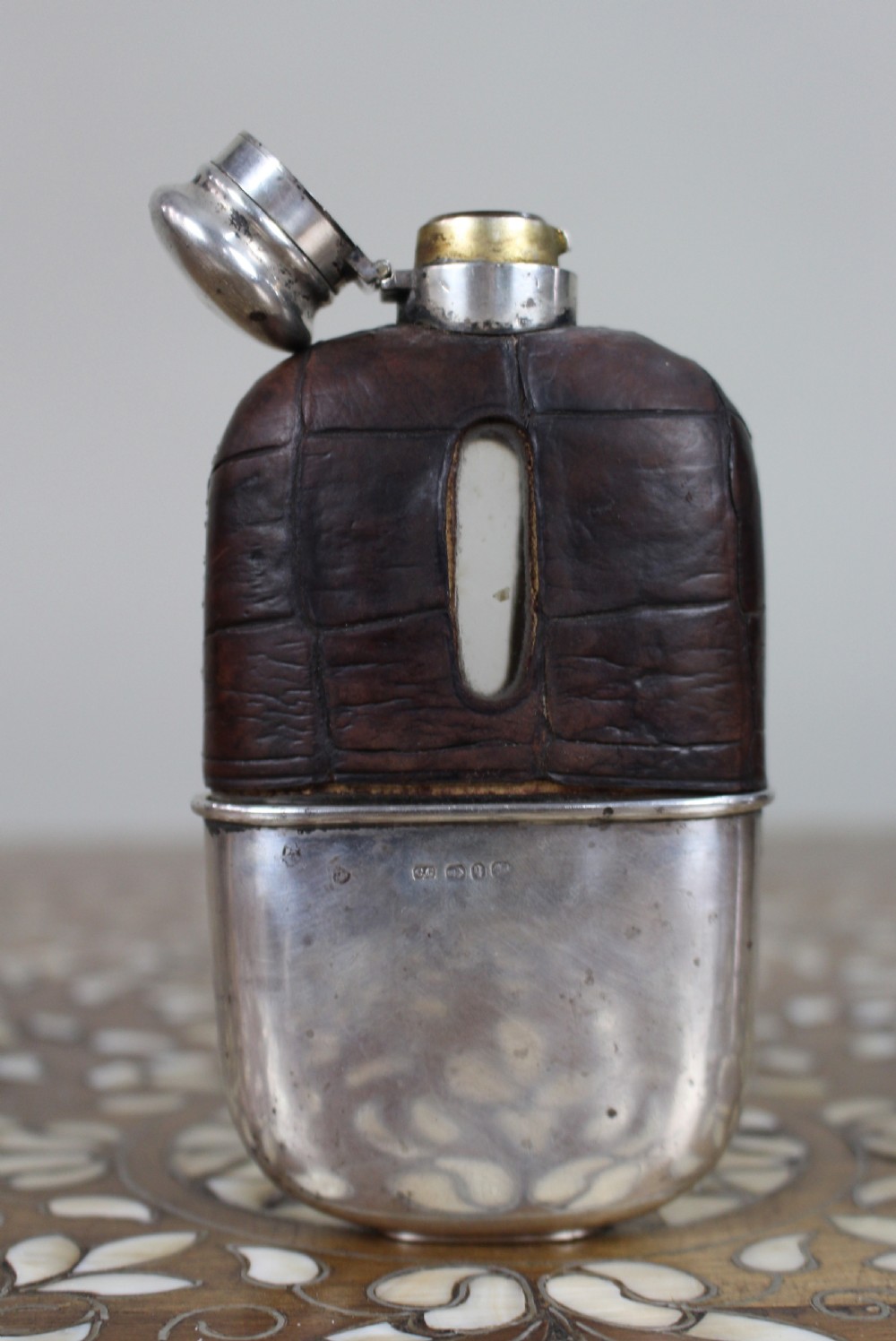 Antique Victorian Silver & Leather Hip Flask – Birmingham 1890/91 View VII