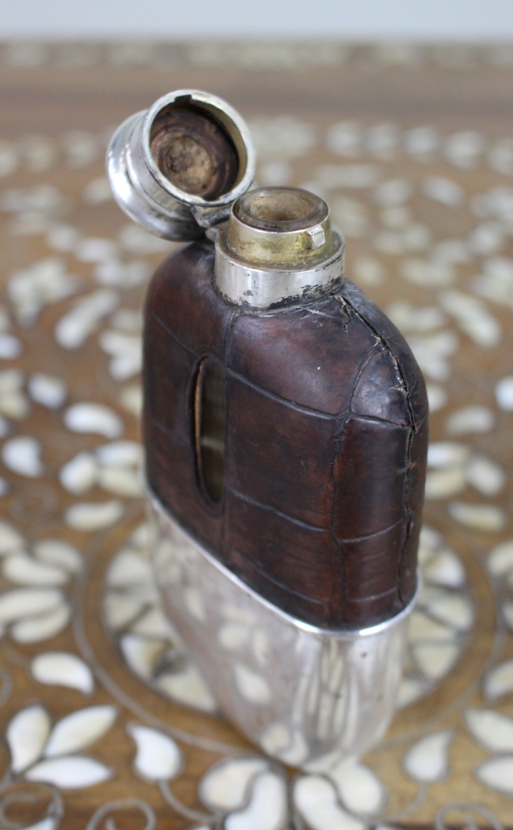 Antique Victorian Silver & Leather Hip Flask – Birmingham 1890/91 View VIII