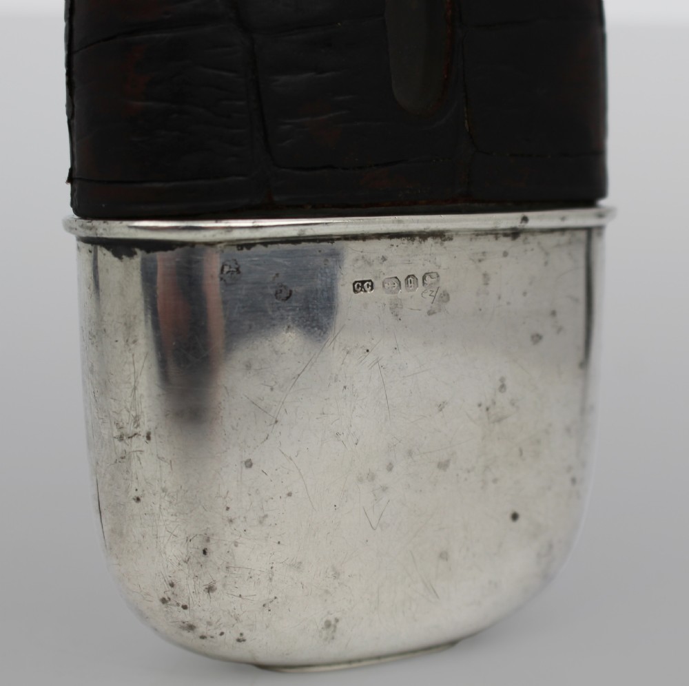 Antique Victorian Silver & Leather Hip Flask – Birmingham 1890/91 View X