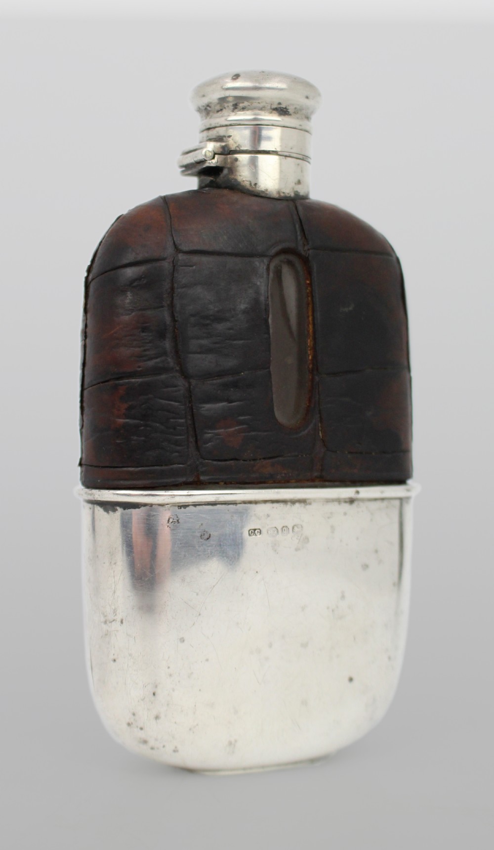 Antique Victorian Silver & Leather Hip Flask – Birmingham 1890/91 View XVII