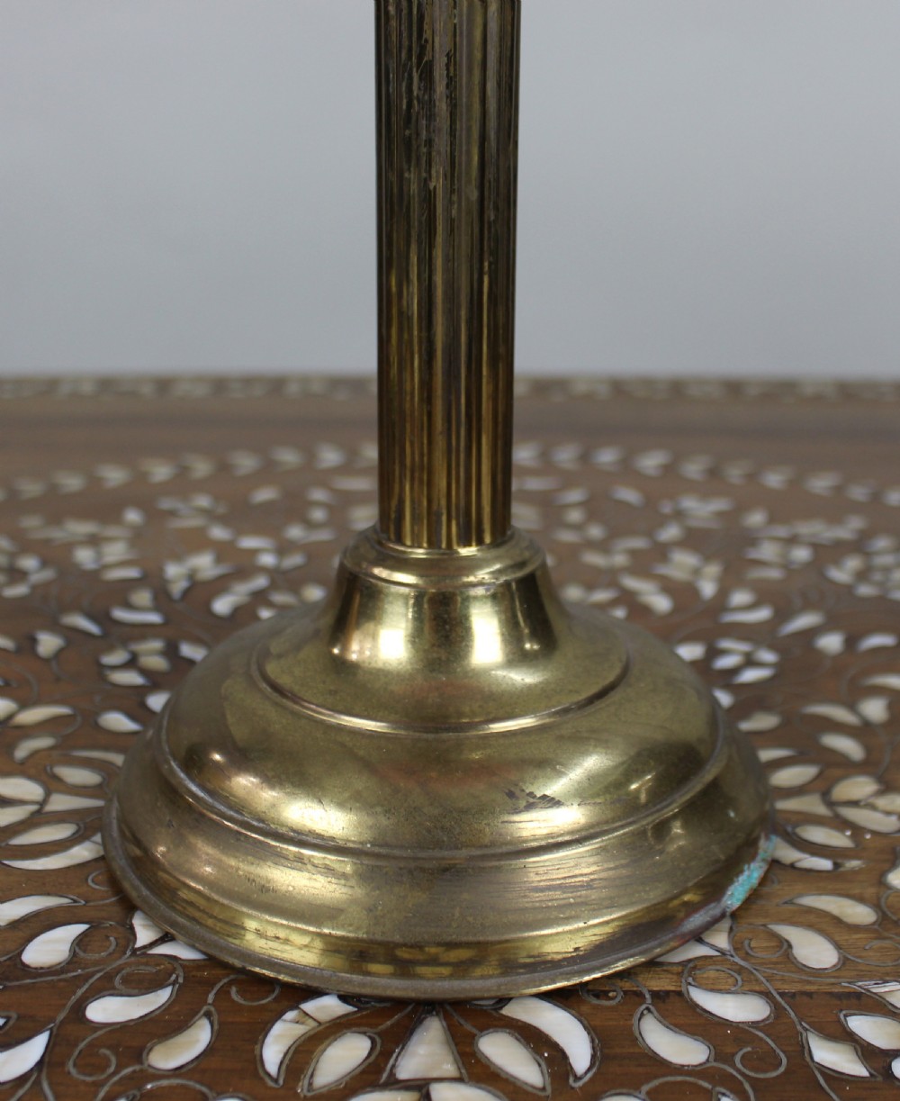 Victorian Brass Oil Lamp with Pink Glass Font, c.1880 View III