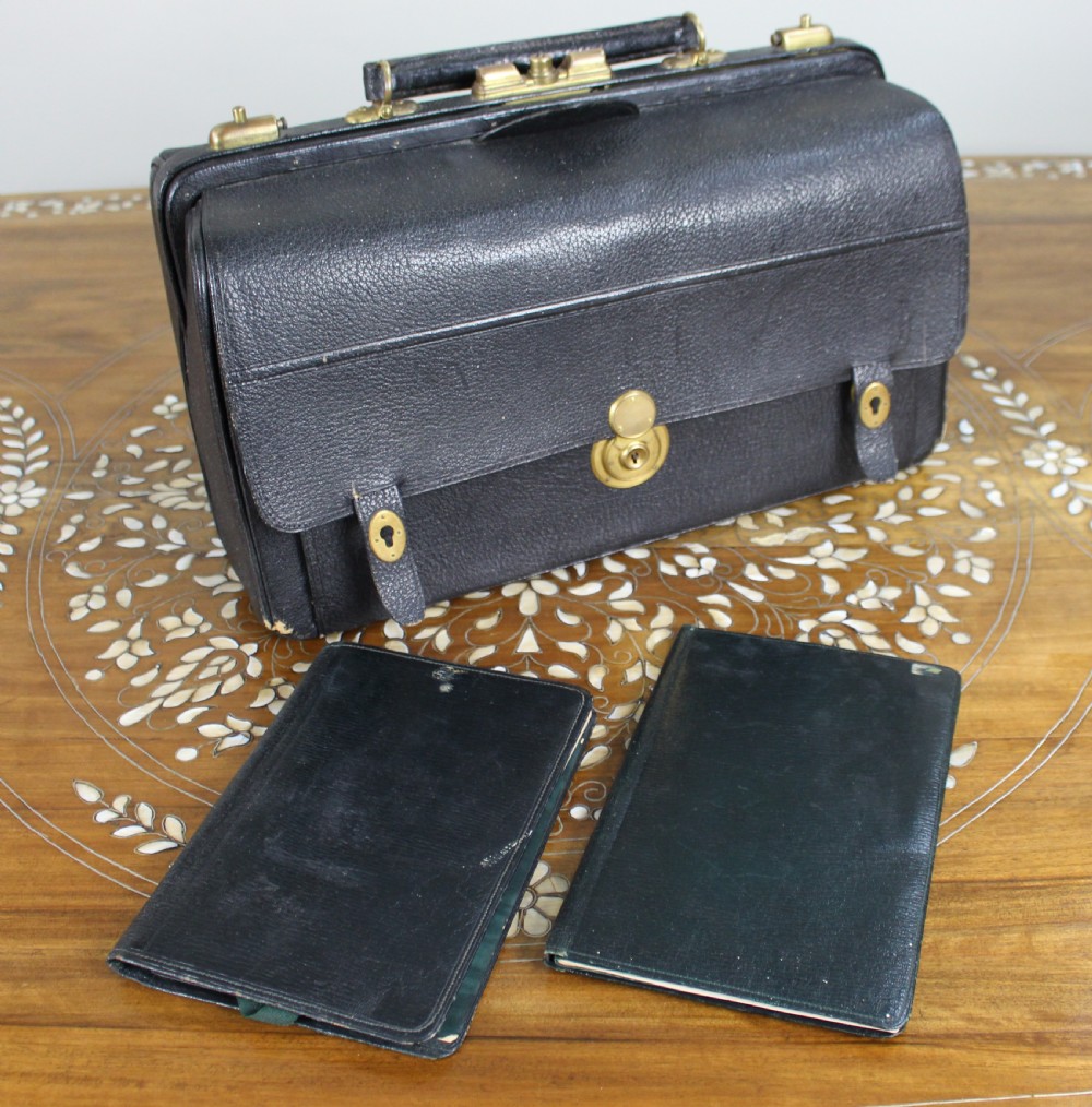 Edwardian Black Leather Gladstone Bag with Document Wallets View X