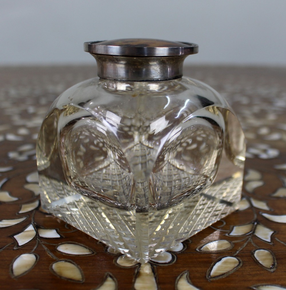Fine Antique Silver and Cut Glass Inkwell c.1916 View IV