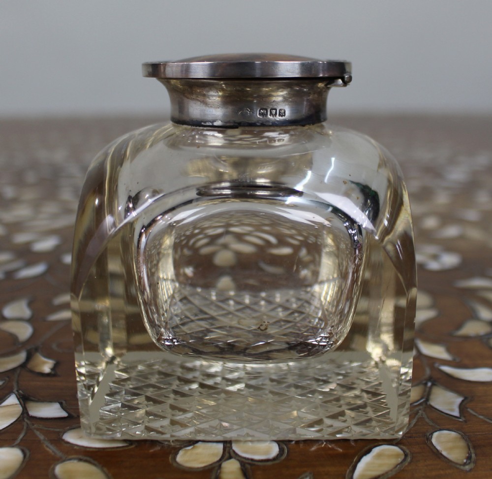 Fine Antique Silver and Cut Glass Inkwell c.1916 View VI