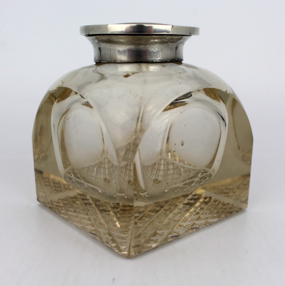 Fine Antique Silver and Cut Glass Inkwell c.1916 View IX