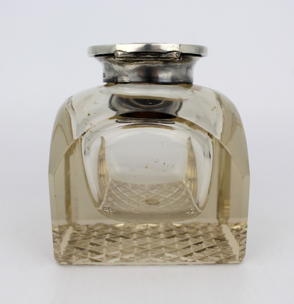 Fine Antique Silver and Cut Glass Inkwell c.1916 View X