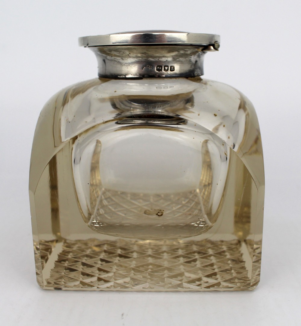 Fine Antique Silver and Cut Glass Inkwell c.1916 View XIII