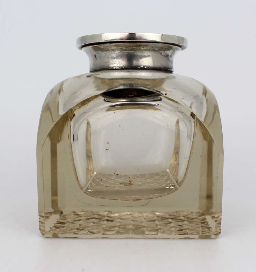 Fine Antique Silver and Cut Glass Inkwell c.1916 View XV
