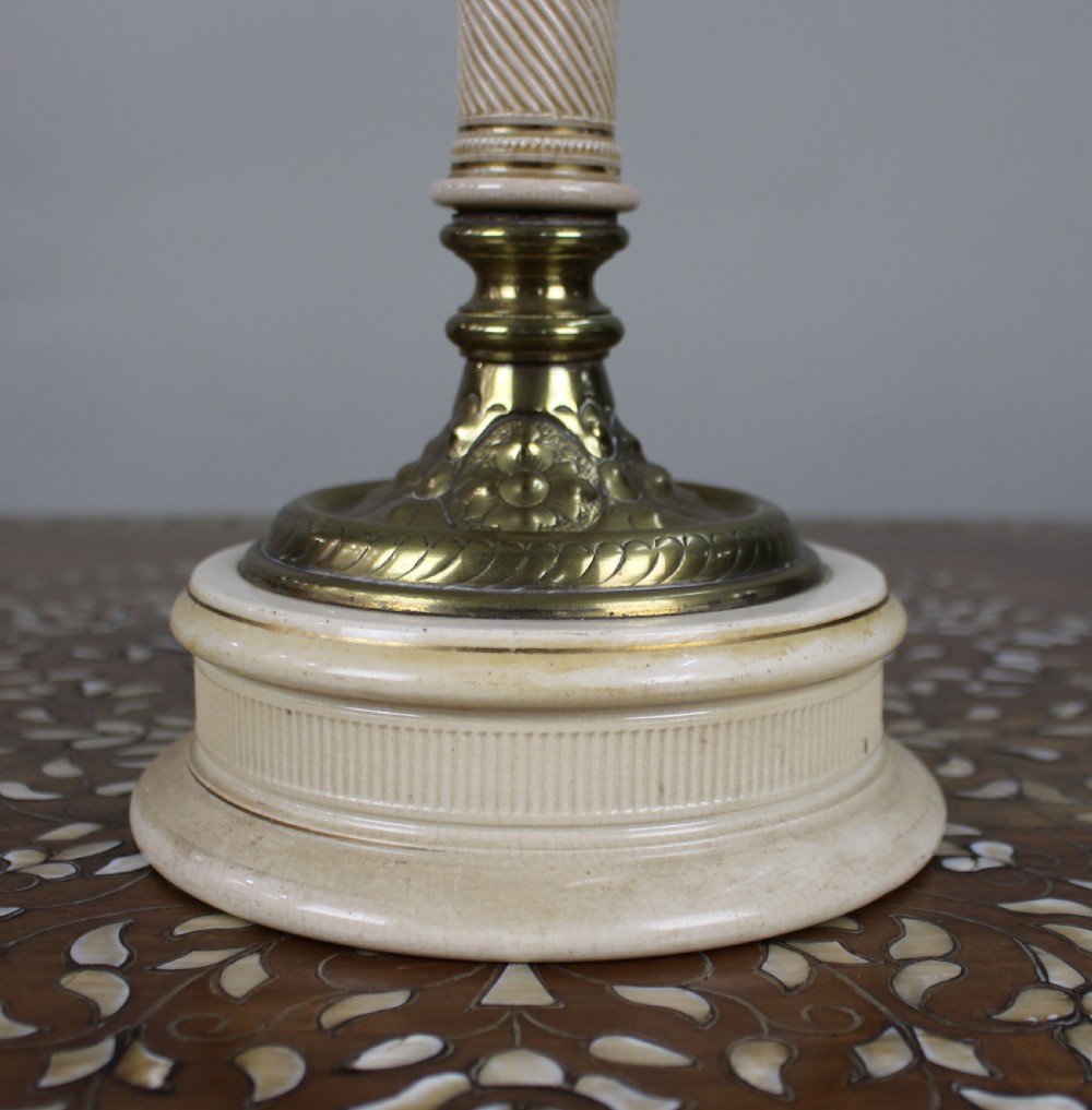 Victorian Oil Lamp with Painted Floral Font and Duplex Burner, c.1890 View II