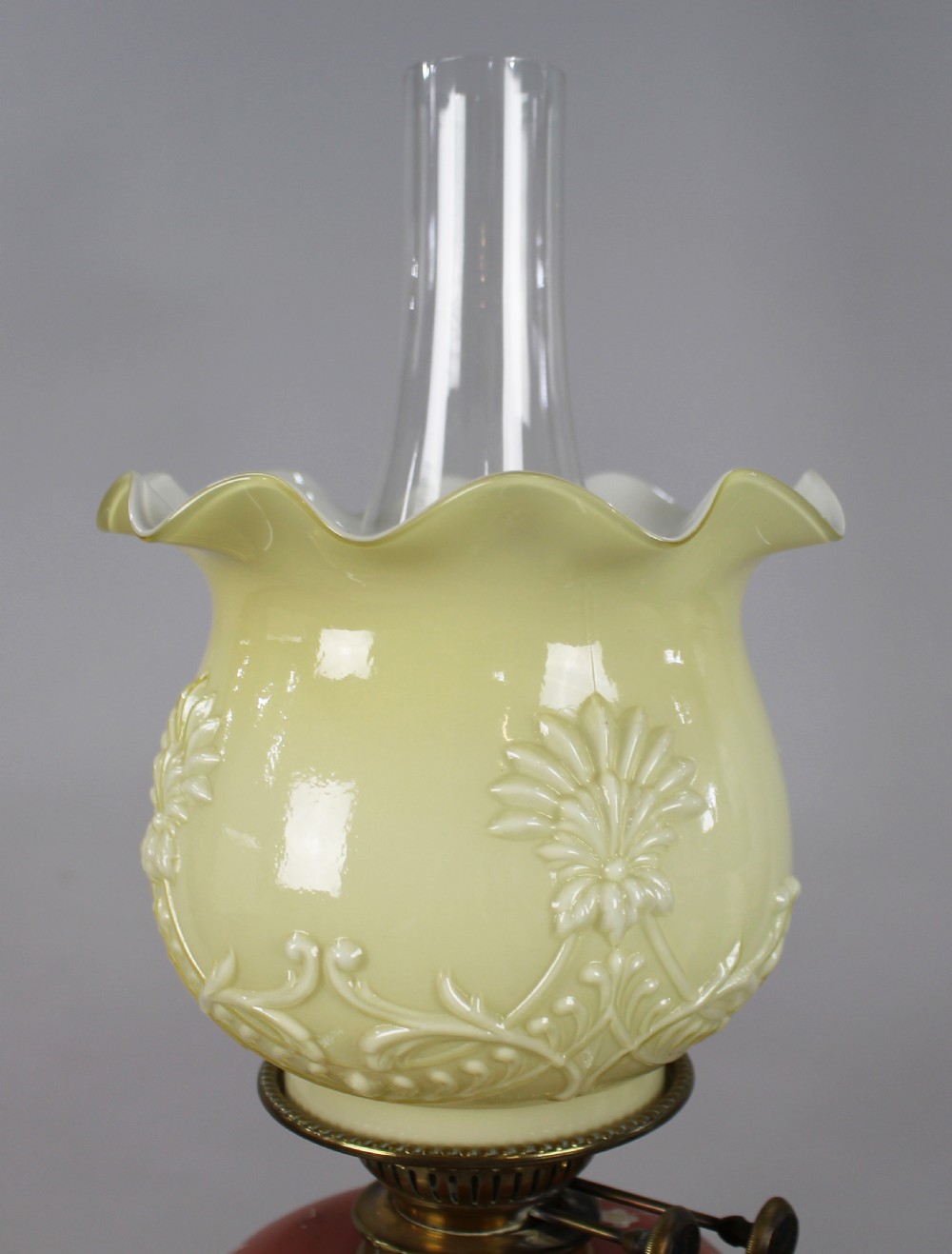 Victorian Oil Lamp with Painted Floral Font and Duplex Burner, c.1890 View VII