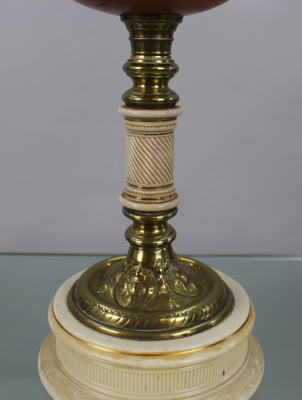 Victorian Oil Lamp with Painted Floral Font and Duplex Burner, c.1890 View XIII