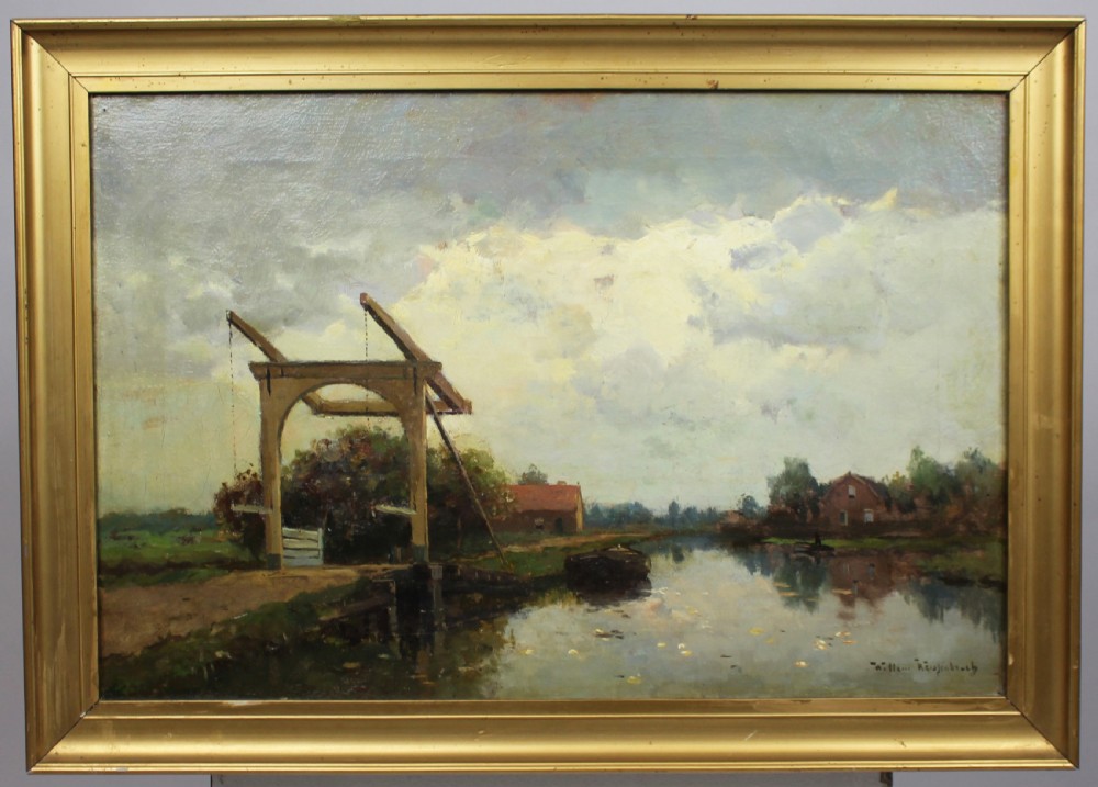 Willem Johannes Weissenbruch (Dutch, 1864–1941) – Dutch Canal Scene with Drawbridge View II