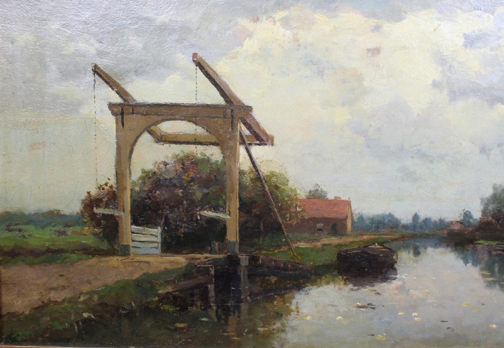 Willem Johannes Weissenbruch (Dutch, 1864–1941) – Dutch Canal Scene with Drawbridge View III