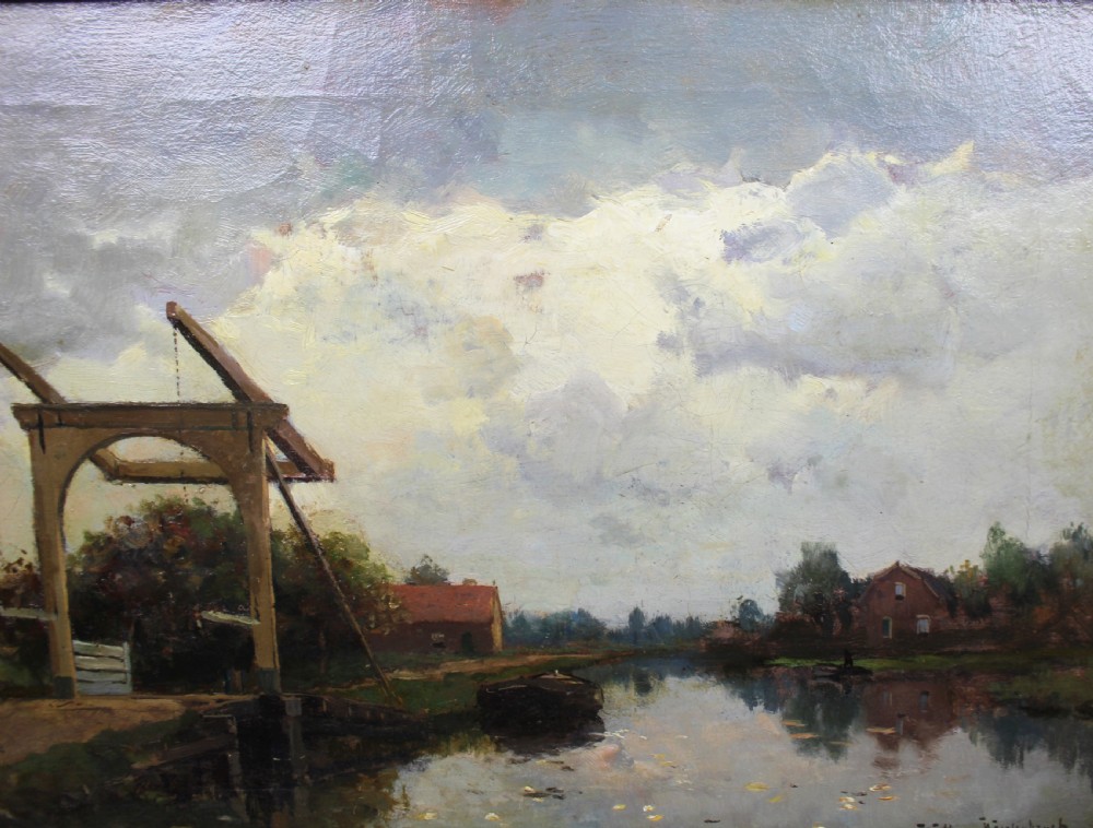 Willem Johannes Weissenbruch (Dutch, 1864–1941) – Dutch Canal Scene with Drawbridge View VI