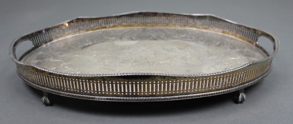 Antique Sheffield Silver Plated Oval Gallery Serving Tray c.1900