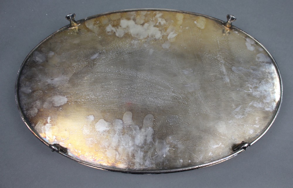 Antique Sheffield Silver Plated Oval Gallery Serving Tray c.1900 View III
