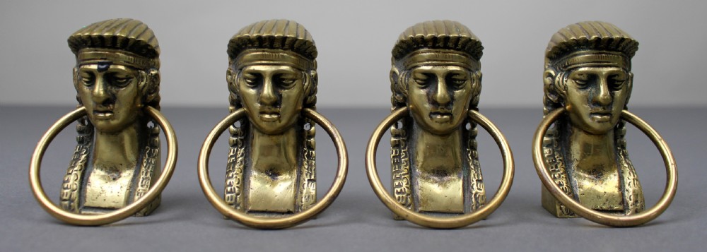 Set of Four Antique Brass Classical Female Head Ring Handles View II