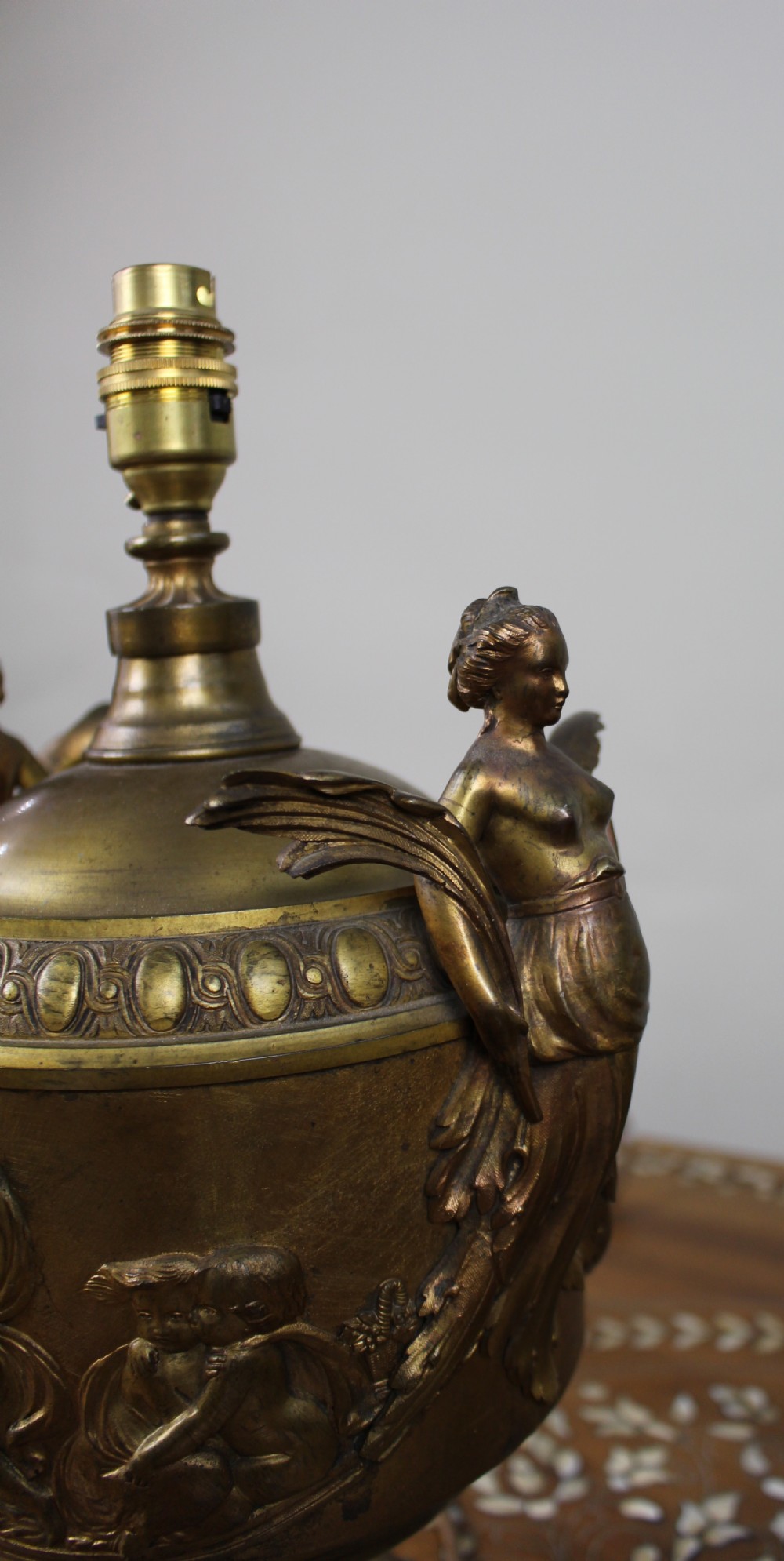 Pair of French Gilt Bronze Urn Lamps with Putti Reliefs, circa 1900 View X
