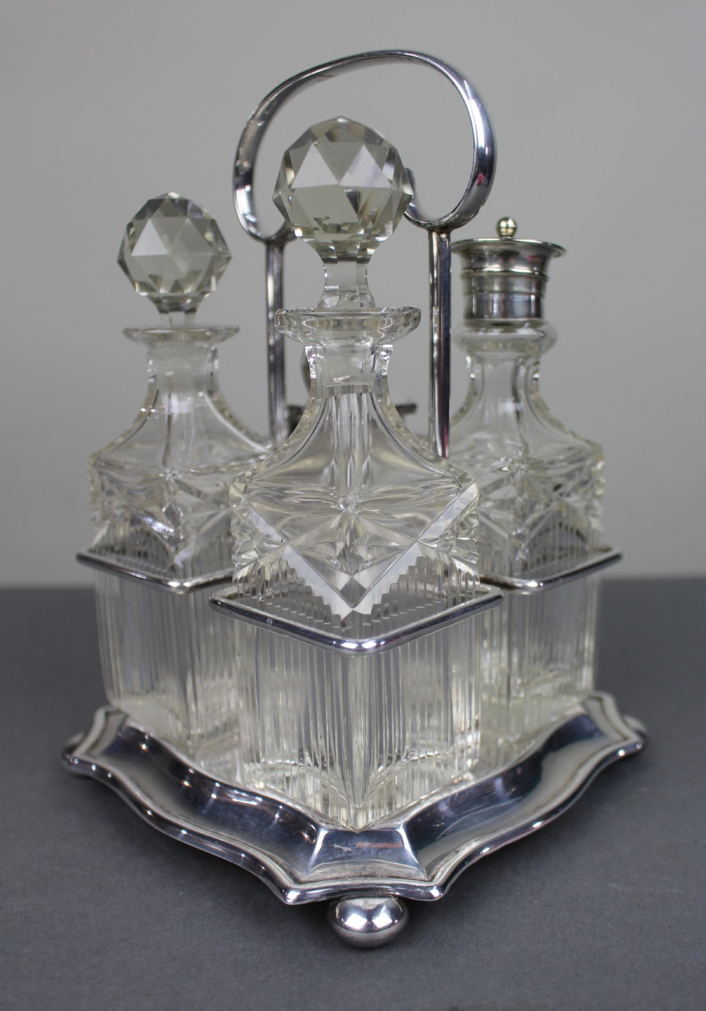 Antique Silver Plated & Cut Glass Cruet Set View II