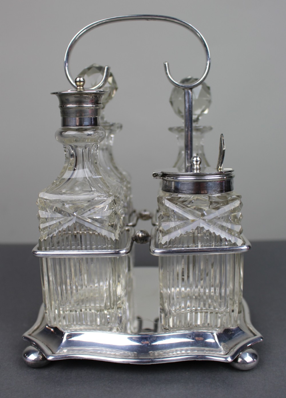 Antique Silver Plated & Cut Glass Cruet Set View III