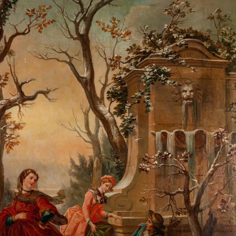 Monumental French Oil Painting of Elegant Skaters in a Winter Landscape, Late 19th Century View IV