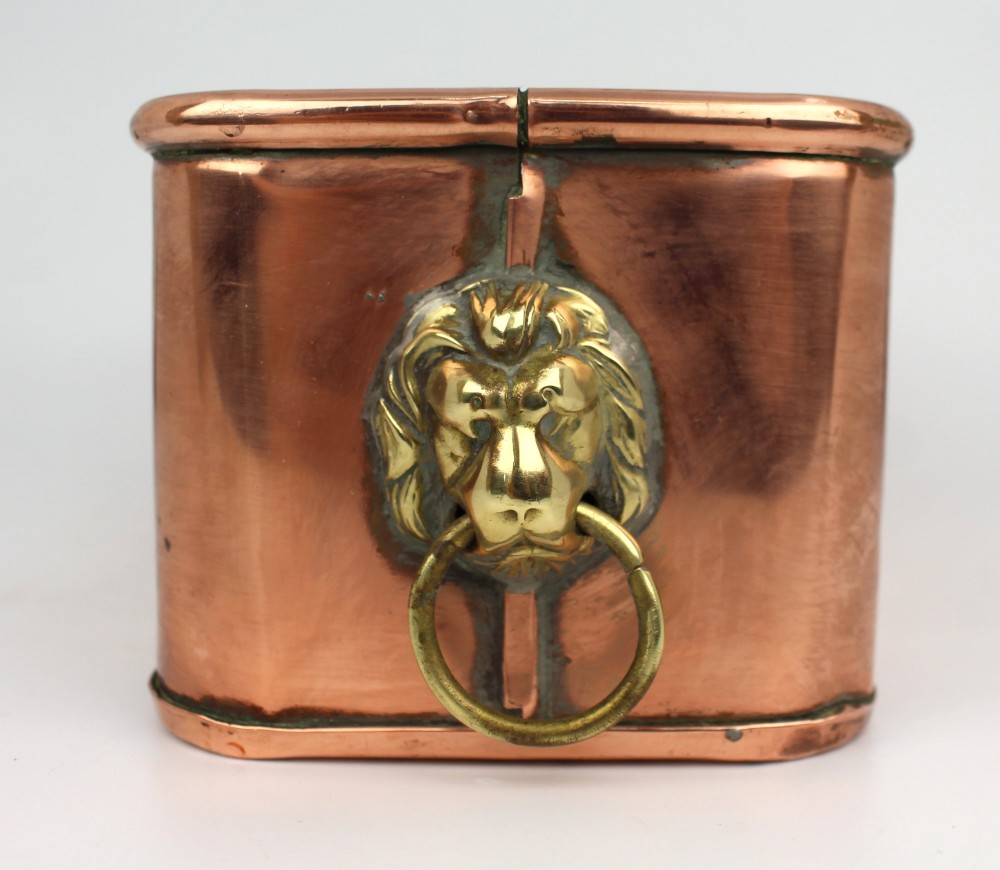 Antique Victorian Copper Jardinière with Brass Lion Mask Ring Handles, c.1890 View VI