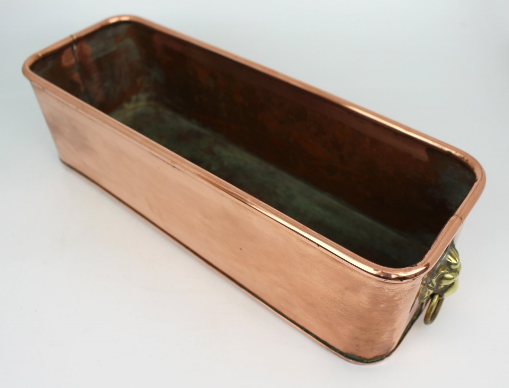 Antique Victorian Copper Jardinière with Brass Lion Mask Ring Handles, c.1890 View VII