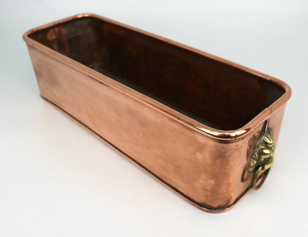Antique Victorian Copper Jardinière with Brass Lion Mask Ring Handles, c.1890 View X
