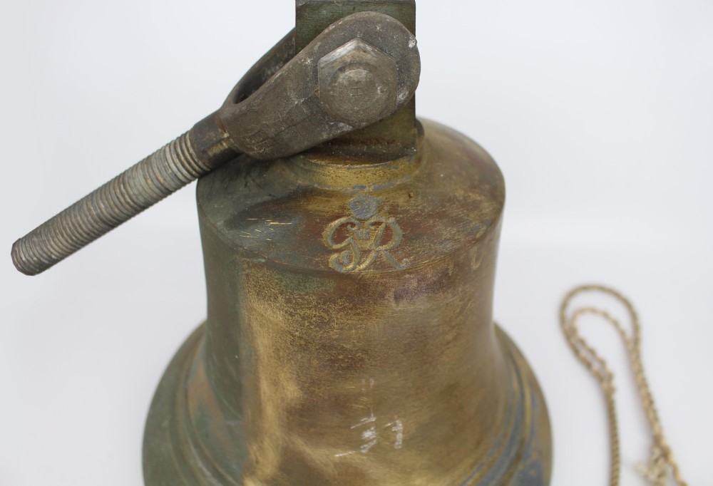 Fine British Bronze Ship's Bell with Crowned GR Cipher View III