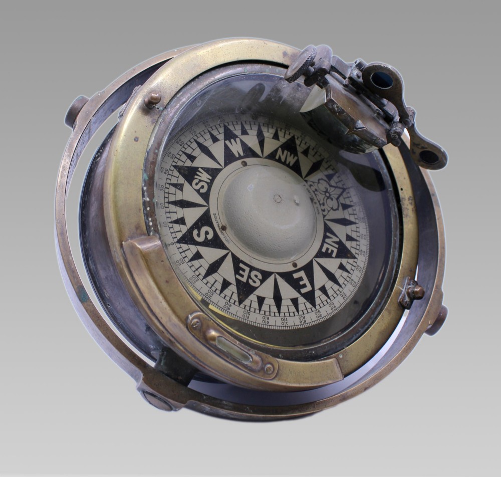 Early 20th Century Bronze and Brass Gimballed Ship's Compass by F. Smith & Sons