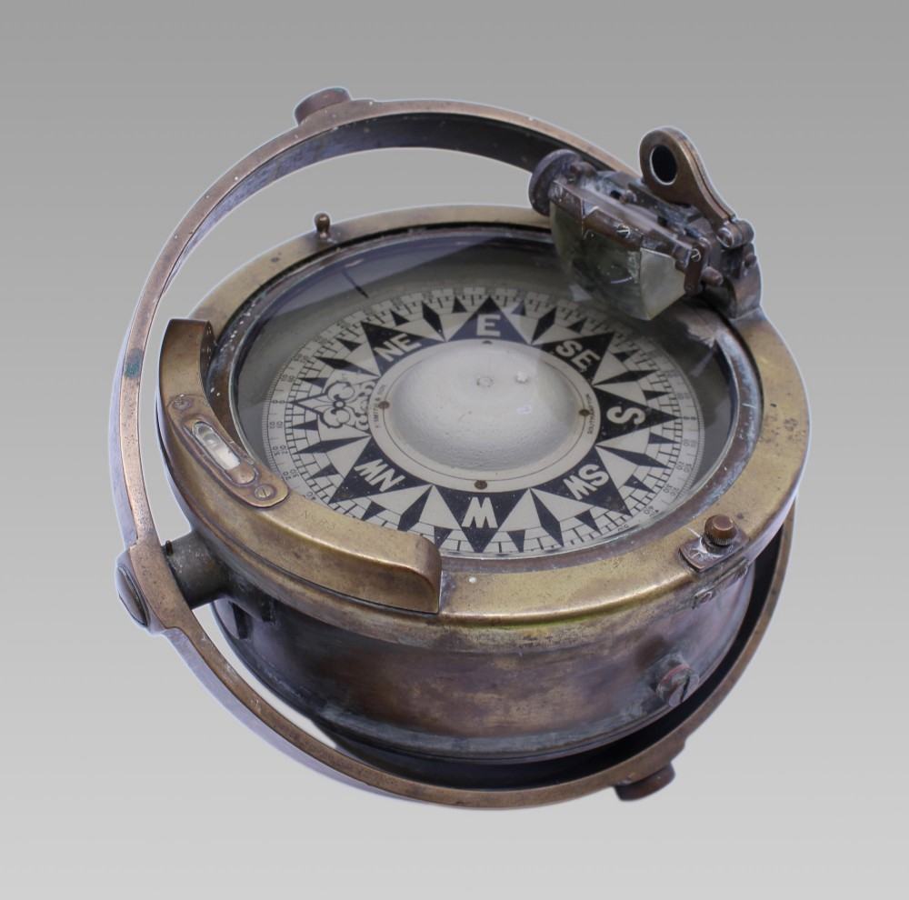 Early 20th Century Bronze and Brass Gimballed Ship's Compass by F. Smith & Sons View II