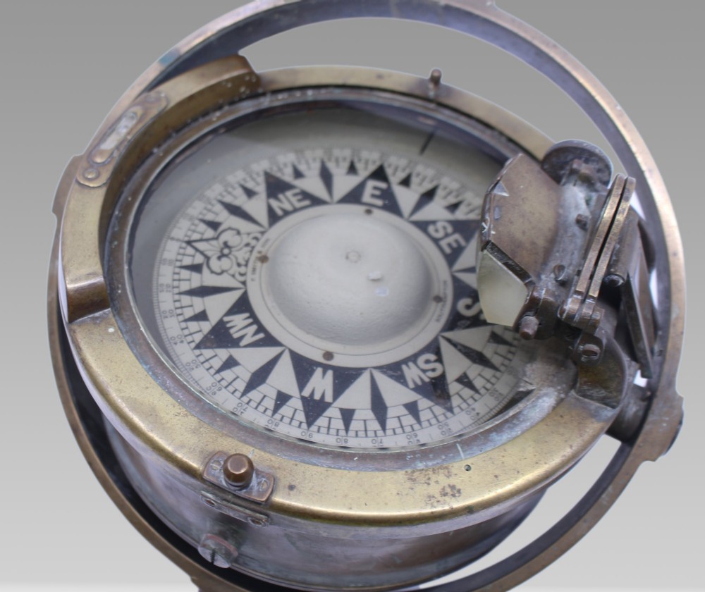 Early 20th Century Bronze and Brass Gimballed Ship's Compass by F. Smith & Sons View V