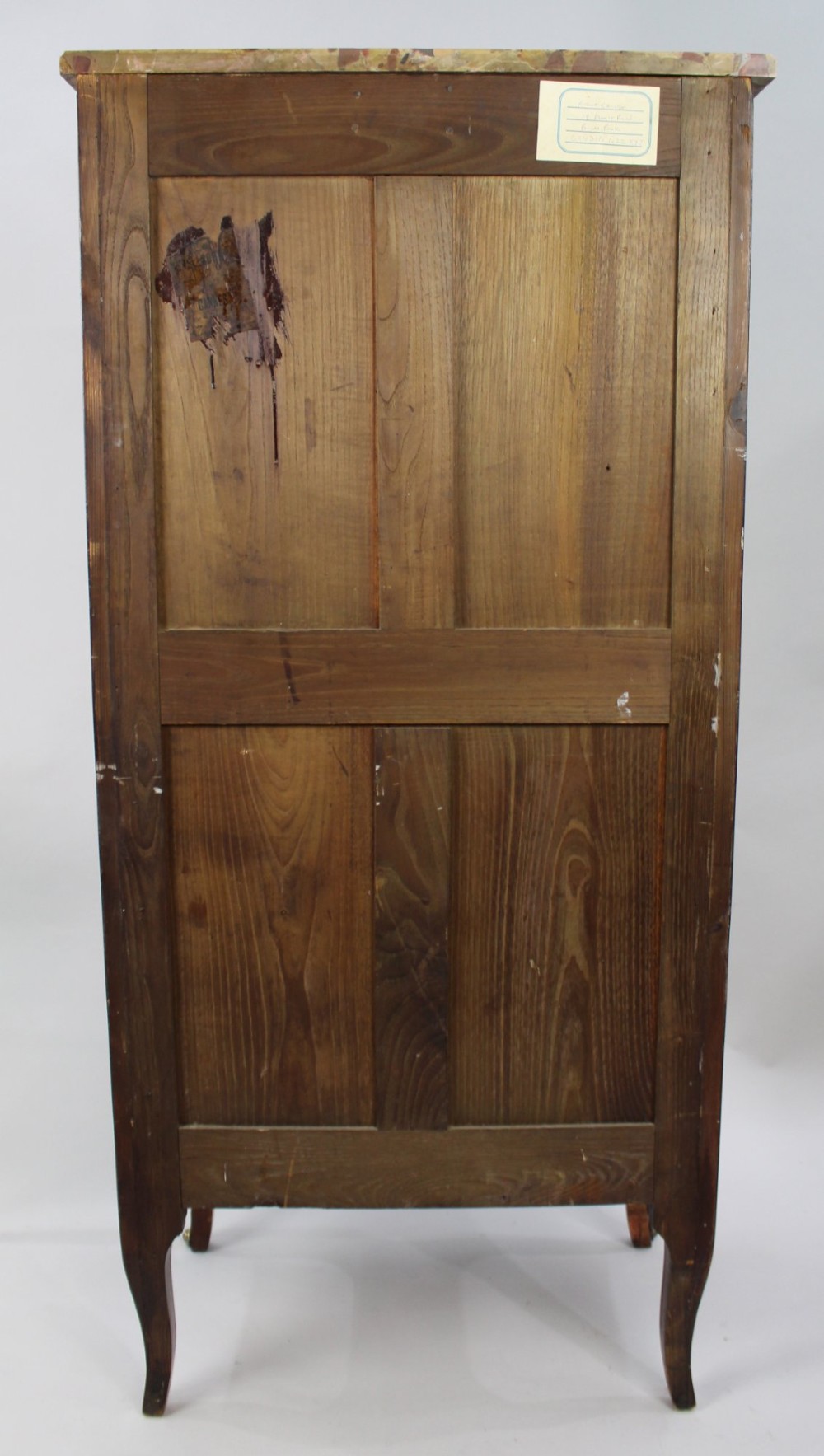 A tall 19th-century French Louis XV style escritoire featuring floral marquetry inlays on a drop-front fall, three lower drawers, cabriole legs, gilt metal mounts, and a marble top. View XI